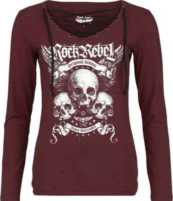 Produktbild von Rock Rebel by EMP Damen dunkelrotes Langarmshirt mit V-Ausschnitt und Schnürung L