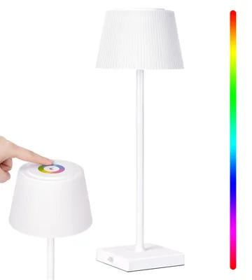 Zdjęcie produktu dla Lampa stołowa LED – lampa stołowa z akumulatorem – bezprzewodowa – regulacja jasności dotykowa – RGB+CCT, 8 kolorów – ładowana przez USB-C – wodoodporna, do ogrodu – biała