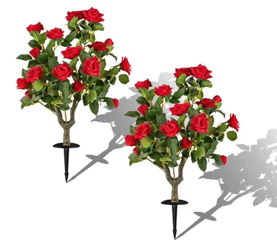 Immagine prodotto di COSTWAY Set da 2 rose artificiali, piante artificiali con picchetto e foglie sempreverdi, resistenti ai raggi UV, fiori di seta, piante decorative, rosse