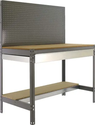 Produktbild von PROREGAL Werkbank BUFFALO mit Werkzeugwand und Schubfach | HxBxT 84x90x61cm | Traglast 400kg | Grau