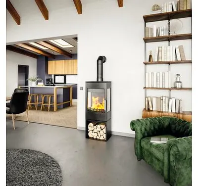 Produktbild von Kaminofen Haas & Sohn Wien-III Stahl schwarz 7 kW mit Holzfach