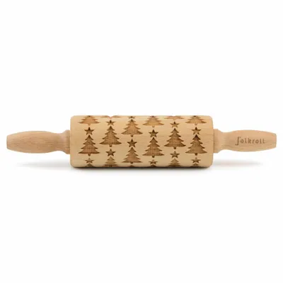 Produktbild von Folkroll Teigrolle Christbaum, junior, 23 cm, Nudelholz, Prägerolle, Muster, Motiv, Rolle, Buchenholz, 330500