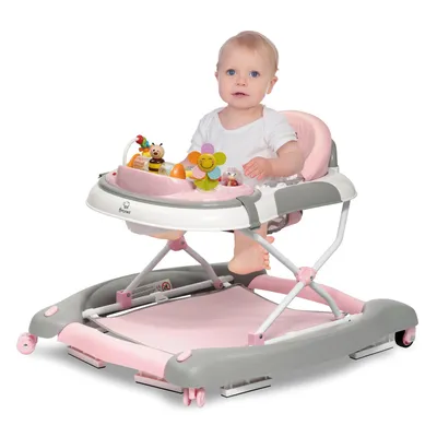 Produktbild von BRONEA® 4-in-1 Gehfrei Baby ab 6 Monate | Lauflernwagen Schaukel  Spielpaneel mit Licht & Musik | Lauflernhilfe mit leisen Rollen und Bremsen - Pink