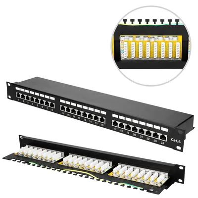 Produktbild von Extralink CAT6 Patchpanel Patchfeld STP Patchpanel 19" 24 Ports RJ45 Netzwerkschrank 1U