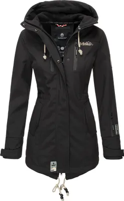 Produktbild von Marikoo Zimtzicke Damen Wasserdichte Softshell Jacke mit Kapuze Outdoor Regenjacke Regenmantel Schwarz Gr. 34 - XS