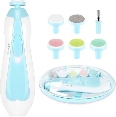 Produktbild von Elektrische Nagelvijl für Babys - sicherer Nageltrimmer für Babys - Nagelknipper für Babys - 6 Slijpkoppen und Licht - Nagelverzorgung für Babys aller Altersgruppen - blau