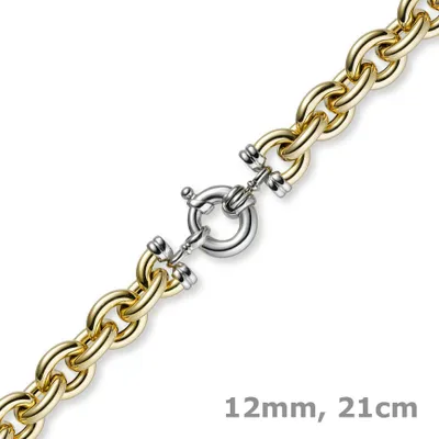 Produktbild von 12mm Rundanker Armband Armkette aus 585 Gold Gelbgold & Weißgold, 21cm