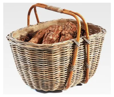 Produktbild von Holzkorb aus Rattan für Kaminholz - mit Jutefutter und Tragegriff