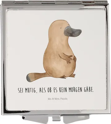 Produktbild von Mr. & Mrs. Panda Handspiegel Schnabeltier Mut - Weiß - Geschenk, Lebensweisheit, Motivation, Arbeit, Training, Schminkspiegel, Kosmetikspiegel, klein, Mini Spiegel, Meer