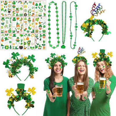 St. Patrick's Day Zubehörset, 18 Teile, Glow-in-the-Dark Tattoos