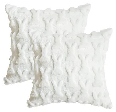 Obrázok produktu pre Dva vankúšové obliečky, motív zajaca, farba krémová, 45x45 cm, materiál: plyš, zamat, vhodné do spálne ako dekorácia