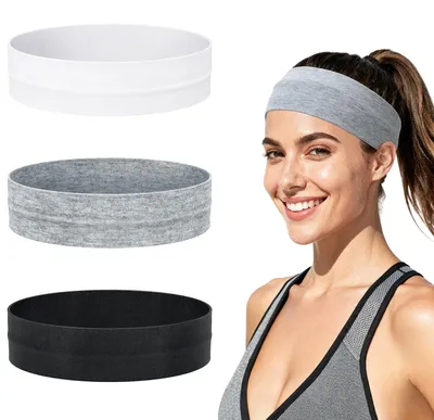 Immagine prodotto di 3 fasce per capelli da donna, in tessuto antiscivolo, ideali per lo sport, adatte sia a uomini che a donne, assorbono il sudore