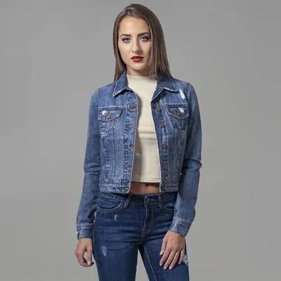 Productafbeelding van Damesjeansjas van Urban Classics, kleur: oceaanblauw - maat: XS