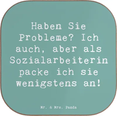 Produktbild von Mr. & Mrs. Panda Tischuntersetzer Spruch Sozialarbeiterin Probleme - Meeresbrise - Geschenk, Untersetzer für Gläser, gläseruntersetzer, Beruf, Tasse, Berufe, Empathie