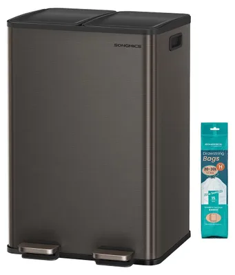 Produktbild von Großer Abfalleimer mit 2 Fächern, Pedal, schwarz, 60 l, 47,6 x 37,7 x 66,9 cm