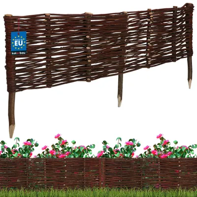 Produktbild von KOTARBAU® Beeteinfassung 100x30cm Weidezaun Beetumrandung aus Weide Beet Zaun Mini Steckzaun Abgrenzung für Blumen- & Kräuterbeet Weide Braun