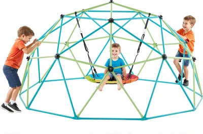 Produktbild von VEVOR Kletterkuppel geometrisches Klettergerüst (305 cm breit) mit Tellerschaukel, 453 kg belastbares Klettergerüst, Klettergerät für Kinder von 3 bis 10 Jahren Gartenspielzeug Spielplatz