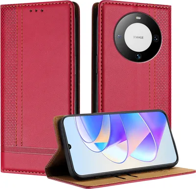 Produktbild von Handyhülle für Huawei Mate 60 Leder Flip Klappbare Schutzhülle mit Standfunktion Rot