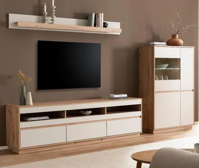 Produktbild von Wohnwand "Kiruma" in Kaschmir und Artisan Eiche Wohnkombination 3-teilig 292 cm, Soft-Close