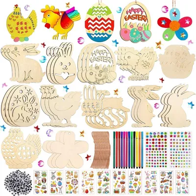 Image de Kit de fabrication de pendentifs en bois à décorer, comprenant 324 pièces et des stylos, idéal pour les enfants