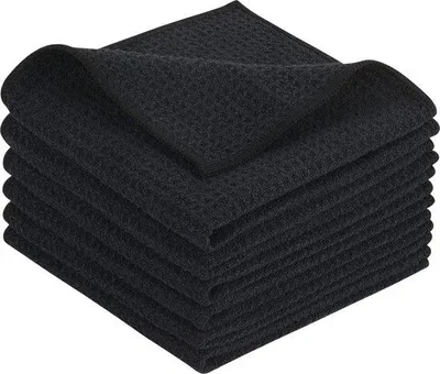 Produktbild von Famanu Mikrofasertücher Dicke Waffelstruktur - 6er Set Schwarz