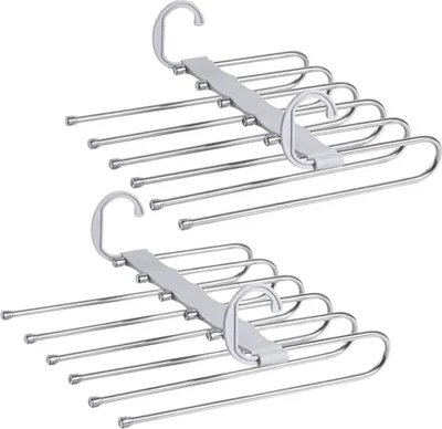 Produktbild von 5-stufiger Hosen-, Rock-, Kleiderbügel, platzsparend, aus Rostfreiem Stahl - S2MARTHANGER 1+1 Gratis