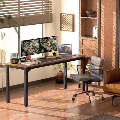 Produktbild von Schreibtisch Industrial Design, Computertisch, Spanplatte Rustikal-Braun, Stahl schwarz | 180x60x75 cm | 23,8 kg | melaminbeschichtet