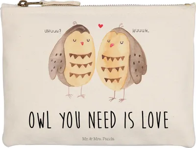 Produktbild von Mr. & Mrs. Panda Kosmetiktasche Eulen Liebe Grösse XL Große - Weiß - Geschenk, Eule, Owl, Freund, Mäppchen, Pouch, Liebesspruch, kosmetiktäschchen, Make-Up Tasche, Etui