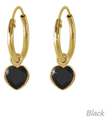 Produktbild von Zirkonia Herz Creolen Kinder Ohrringe 925 Silber mit 14 kt Gold plattiert Black