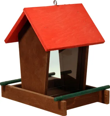 Produktbild von dobar Vogelhaus mit Acrylglas-Futtersilo, Futterstation zum Aufhängen, 16 x 21 x 20 cm, Kiefer, Braun/Rot