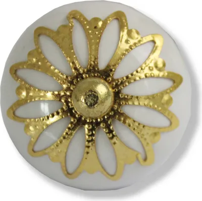 Produktbild von Großer weißer Knauf mit goldfarbiger Sternrosette