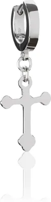 Produktbild von Einzel Ø 11mm 925 Sterling Silber Klappcreolen m. Kreuz glanz Ohrring rhodiniert
