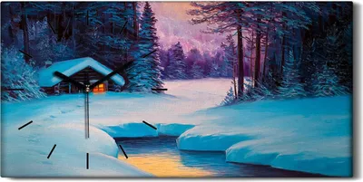 Produktbild von Küche Wohnzimmer Wand Leinwand Uhr 60x30 Landschafts Wälder Malerei Winter Wald - schwarze Hände