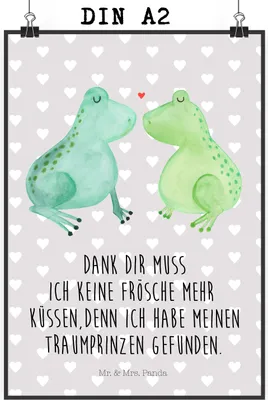 Produktbild von Mr. & Mrs. Panda Bild Frosch Liebe DIN A2 - Grau Pastell - Geschenk, drucke, Freundin, typografie poster, Wandbild, Kunstdruck, Frösche, Pärchen, wanddeko, Verlobt