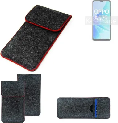 Produktbild von K-S-Trade Handy Schutz Hülle kompatibel mit Oppo A57e Schutzhülle Handyhülle Filztasche Pouch Tasche Case Sleeve Filzhülle dunkelgrau roter Rand
