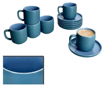 Produktbild von 6er Set Espressotassen mit Untertassen Ozeanblau für 6 Personen aus Steingut