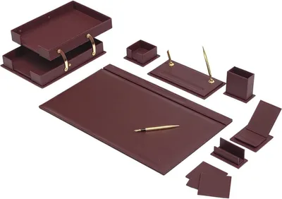 Produktbild von Lederschreibtisch-Set - BORDEAUX - Schreibtisch-Accessoires-Set - 12 Accessoires - Büro-Schreibtisch-Organizer-Set - handgefertigtes Lederschreibtisch