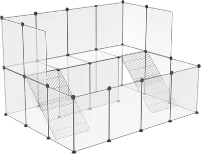 Produktbild von QEENTOE Freilaufgehege Kunststoff Weiß, erweiterbarer Kleintier‑Auslauf mit Unterlage, für Kaninchen, Meerschweinchen, Hamster, 143x108x93cm