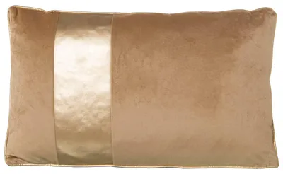 Samtkissen 50x30 cm, beige mit Goldstreifen, Reißverschluss