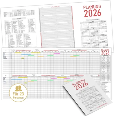 Produktbild von Urlaubsplaner 2026 Mitarbeiter Zick-Zack - [63 x 30 cm] Urlaubskalender Dienstplan Kalender | Für die Urlaubsplanung 26 mit Jahresübersicht 2027 und Ferienkalender