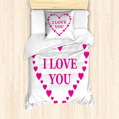 Immagine prodotto di ABAKUHAUS Set copripiumino Liebe, -Romance Herz-I Liebe Sie Scritta su sfondo piatto Motivo illustrato, 135 x 200 cm + 80 x 80 cm, bianco e rosa