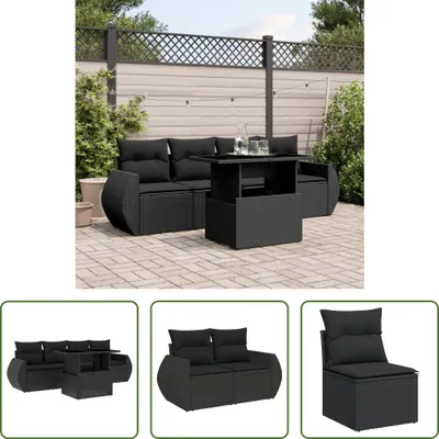 Produktbild von The Living Store 5-tlg. Garten-Sofagarnitur mit Kissen Schwarz Poly Rattan