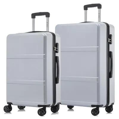 Produktbild von Suitcase Set, Rollkoffer Handgepäck, Kofferset, mit 4 Rollen 360°, Hartschalenreise Zahlenschloss, Weicher Gummigriff (2er Set, L&XL, Silber)