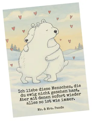 Produktbild von Mr. & Mrs. Panda Postkarte Eisbär Umarmen Design - Weiß - Geschenk, Lustige Sprüche, Grußkarte, Ansichtskarte, einzelkarte, Postkarten, Ansichtskarten