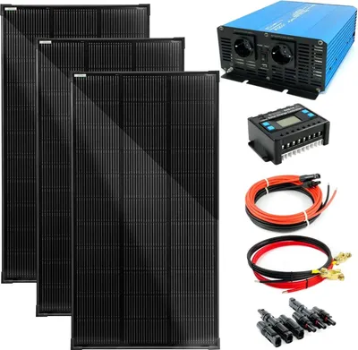 Produktbild von Komplettset 3x120 Watt Solarmodul 1070x580 1500 Watt TS1500 Spannungswandler 30A Laderegler