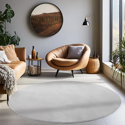 Produktbild von Carpetsale24 Waschbarer Kurzflor Teppich - Rutschfest, Einfarbig & Weich im modernen Stil, Grösse: 160 cm Rund