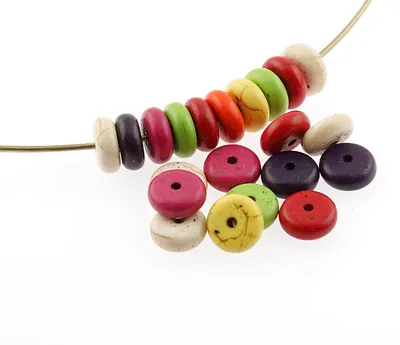 Produktbild von Vintageparts Türkis Perlen Diskus bunt Naturstein ca. 8 mm, 40 Stück