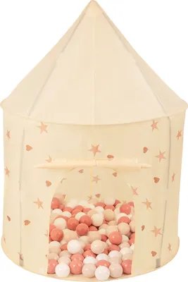Obrázok produktu pre Selonis Detské stany na hranie 100X130cm/100 loptičiek v tvare pavilónu pre deti Jednoduché postavenie prenosného domčeka na hranie v interiéri aj exteriéri, svetlo béžová: pastelová béžová/lososové f