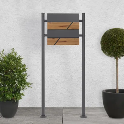Obrázek produktu pro Poštovní schránka ML-Design s přihrádkou na noviny, 37x36,5x11 cm, vzhled antracit/dřevo, včetně stojanu