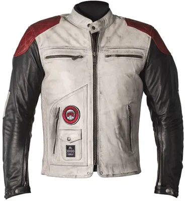 Imagen del producto de Chaqueta de cuero para motocicleta Helstons Tracker, color blanco/rojo/, talla M